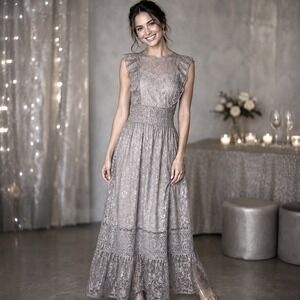 NWT Sundance Faythe Lace Sheer Maxi Dress Silver Grey M Coquette 
Fairy Boho